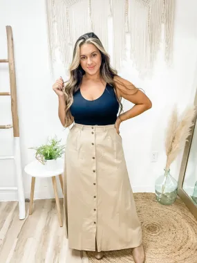 Finding Middle Ground Sand Button Down Skirt