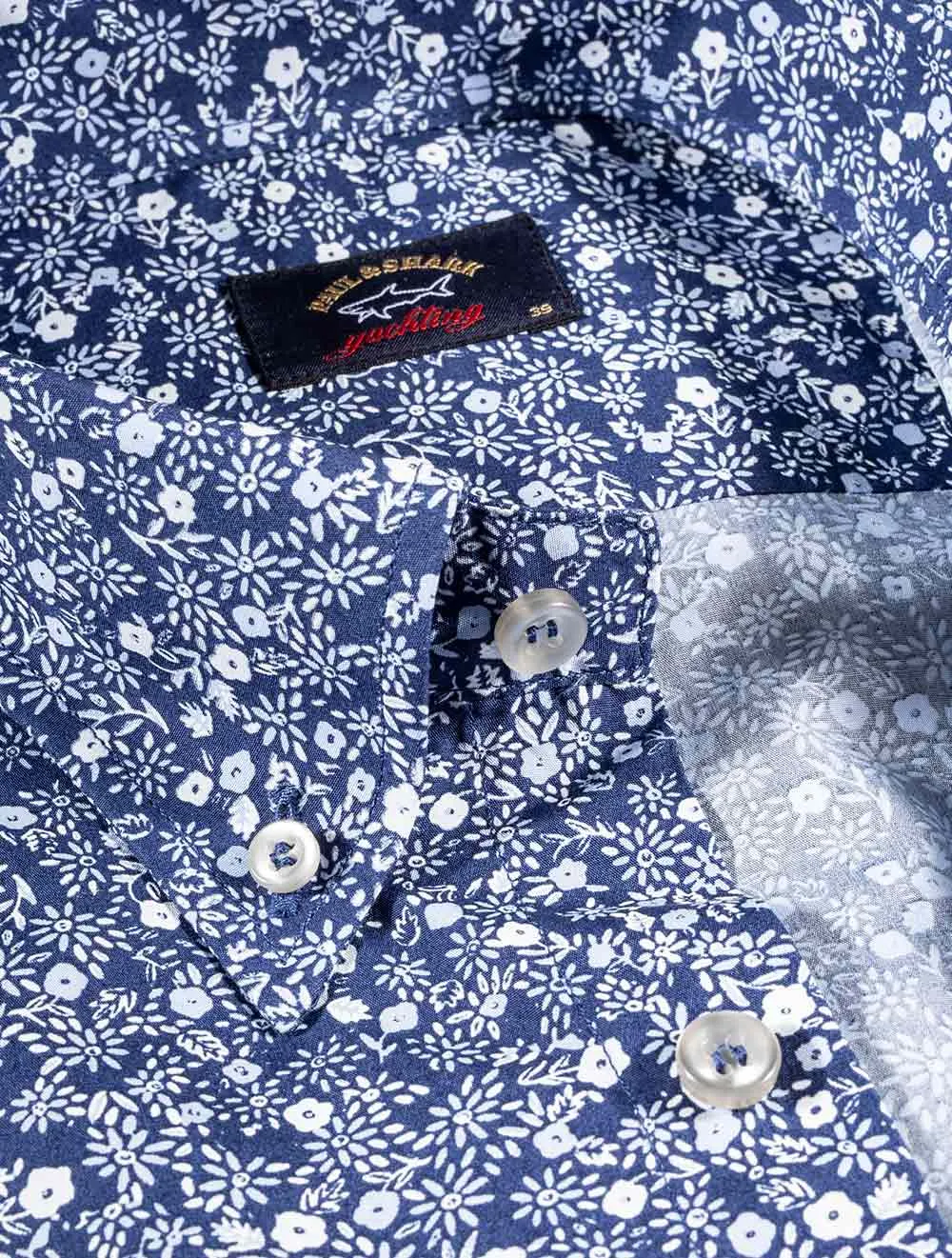 Flower Pattern Button Down Shirt Blue