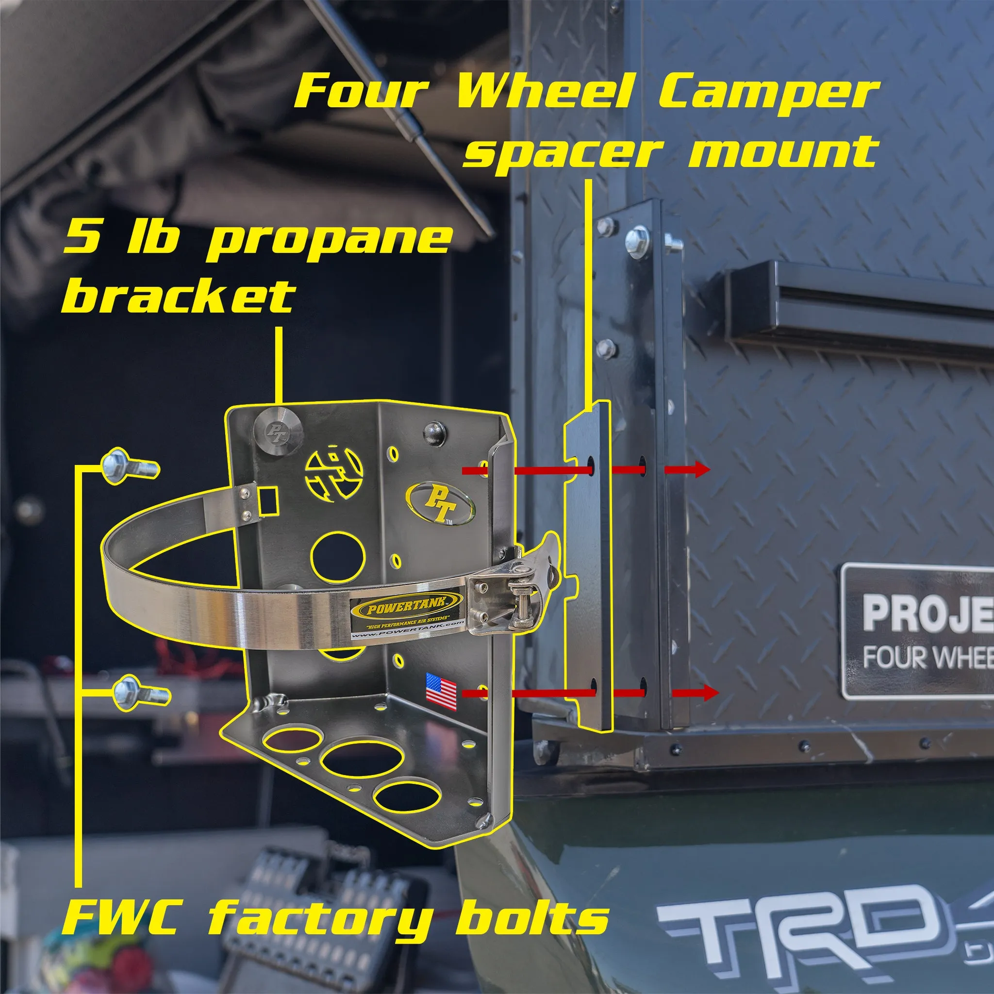 Four Wheel Camper Mount for 5 lb propane tank bracket