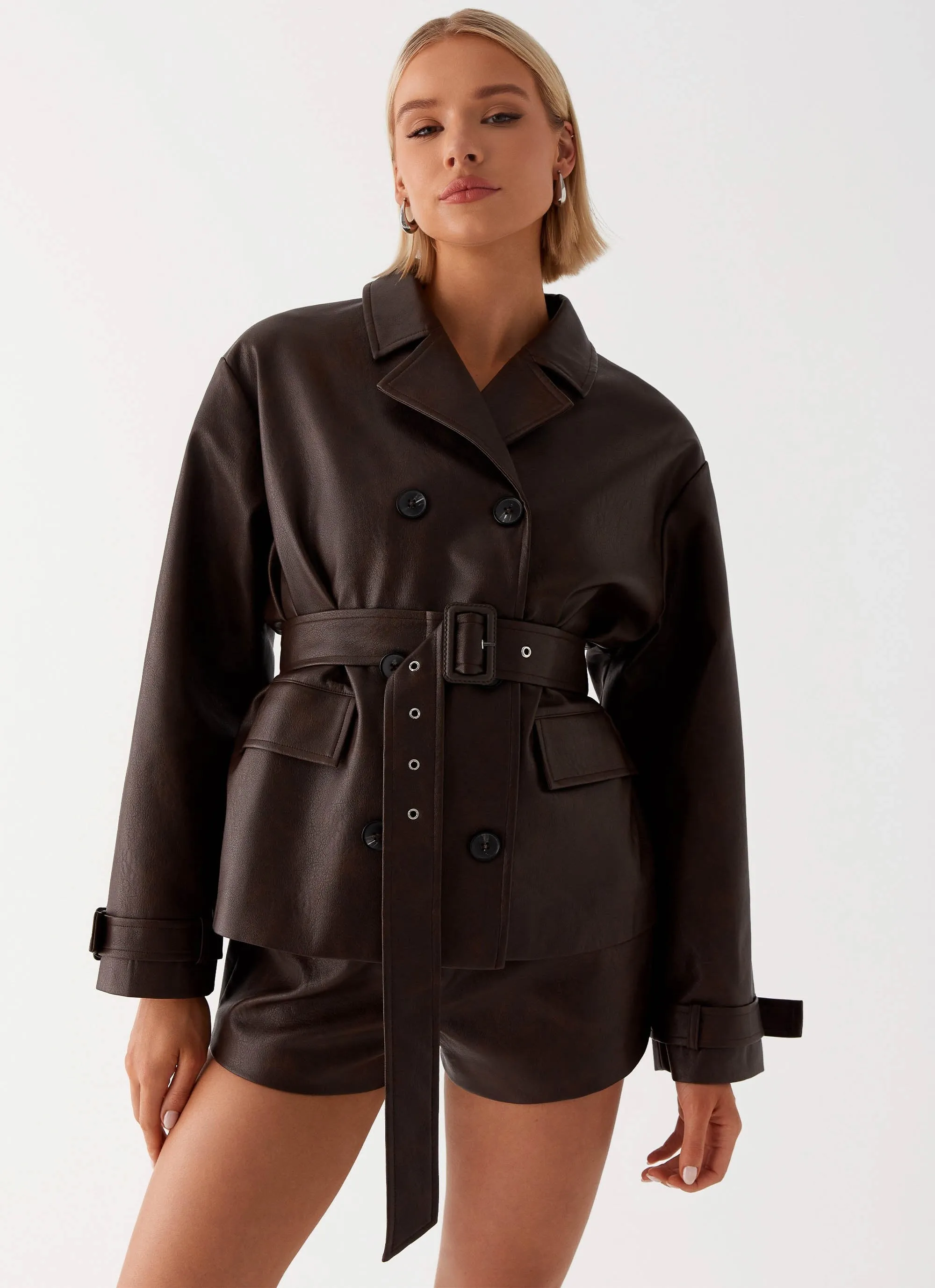 Francisco Cropped Trench Coat - Brown