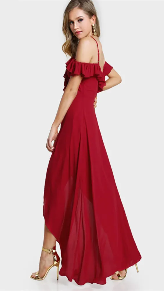 Gabriella Cold Shoulder Flutter Sleeve Wrap Maxi Lipstick