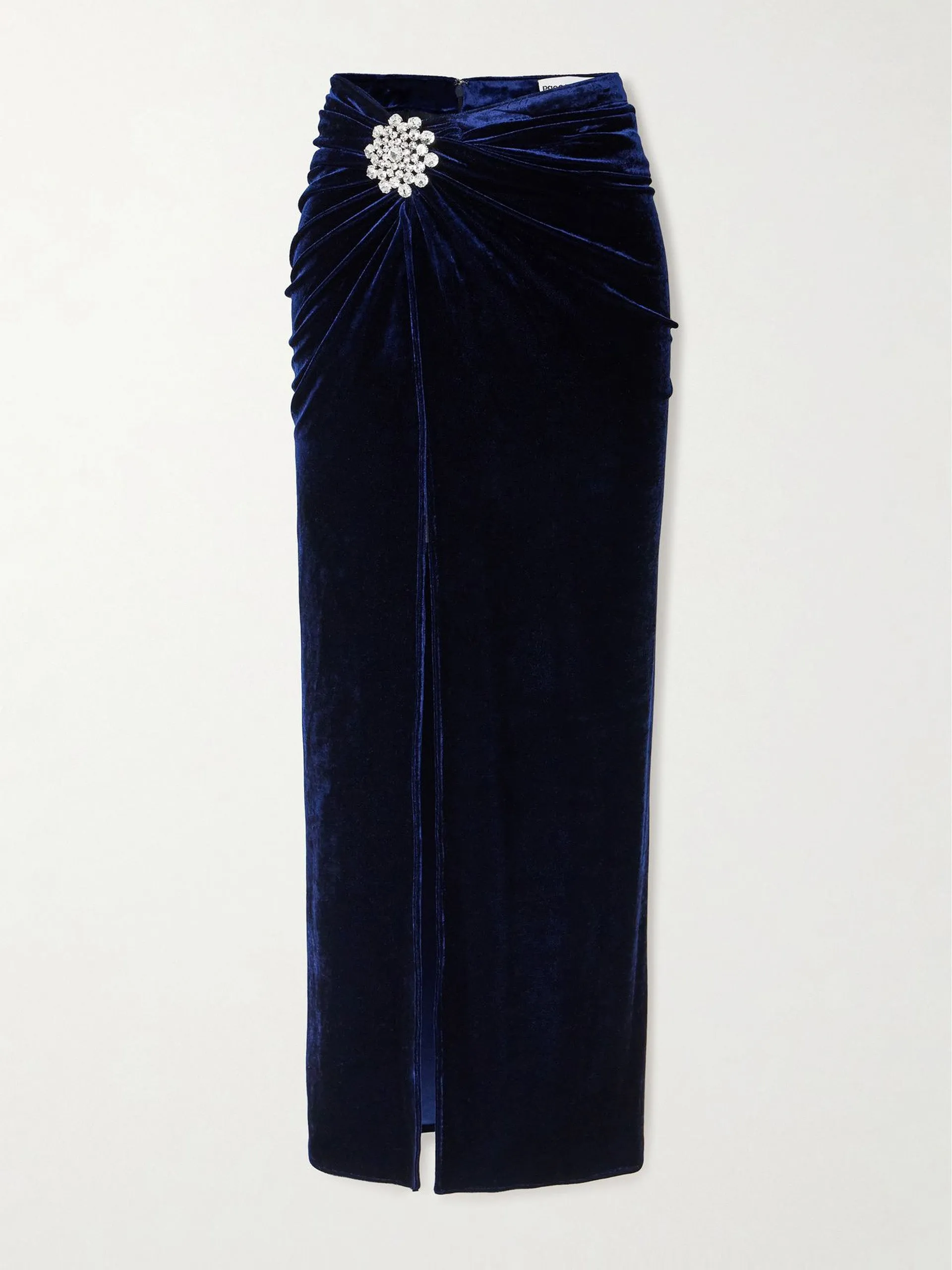 Gathered crystal-embellished velvet maxi skirt