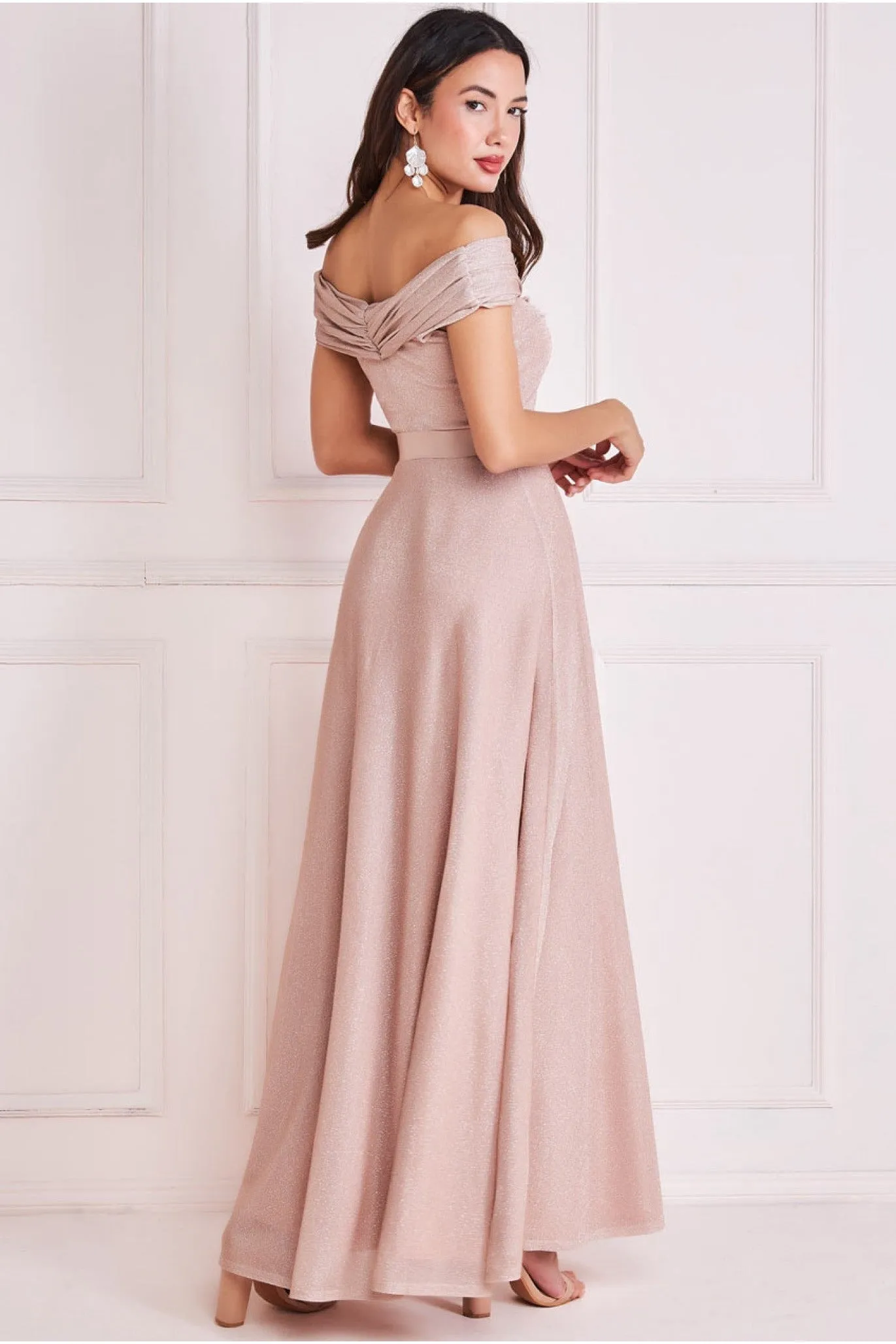 Goddiva Bardot Pleated Skirt Maxi - Champagne