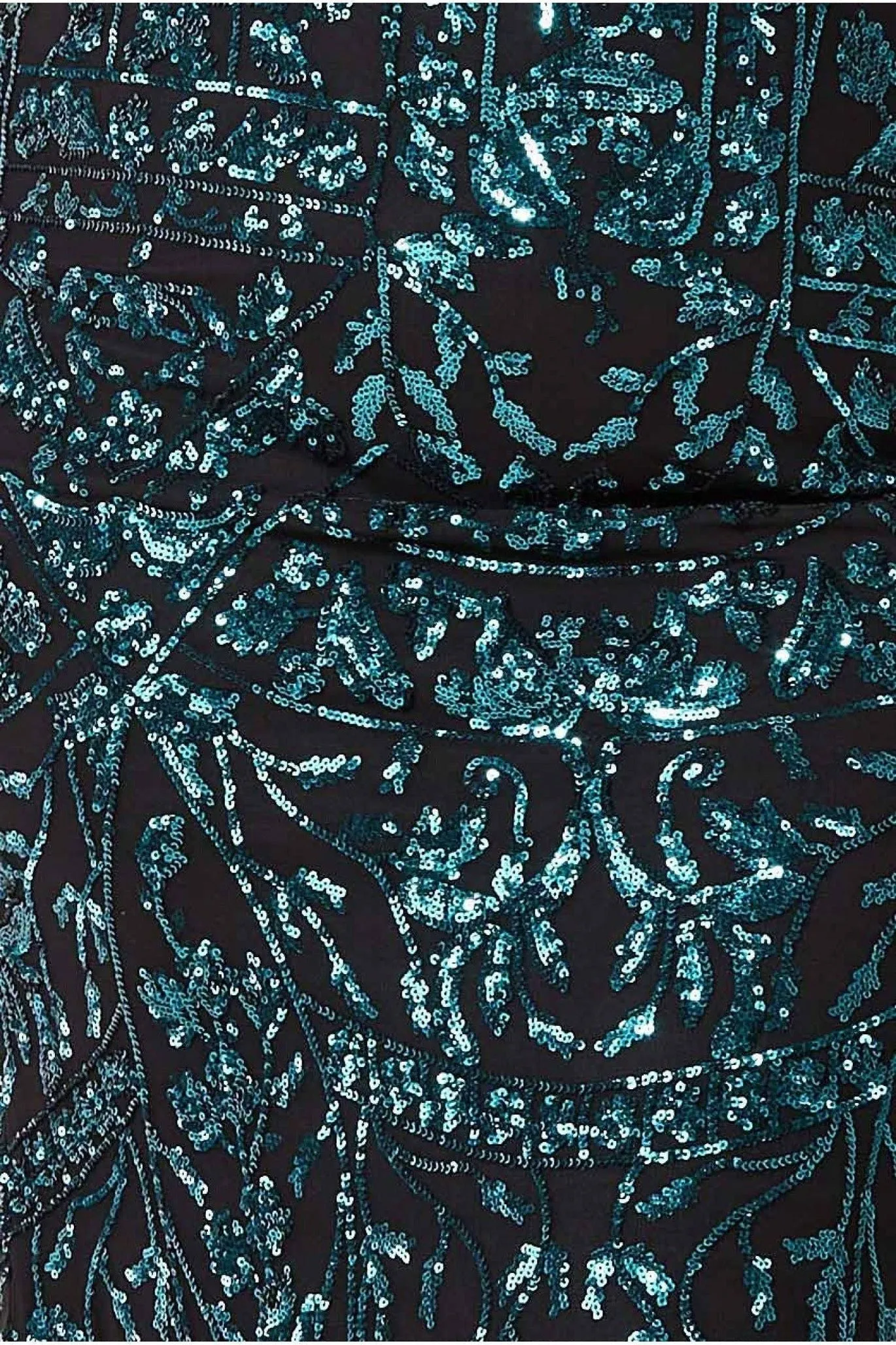 Goddiva Plus Sequin Mesh Embroidered Maxi Dress - Emerald