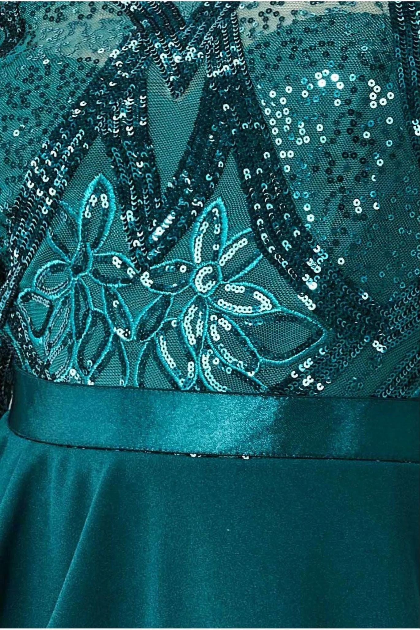 Goddiva Sequin Bodice With Front Frill Maxi - Emerald