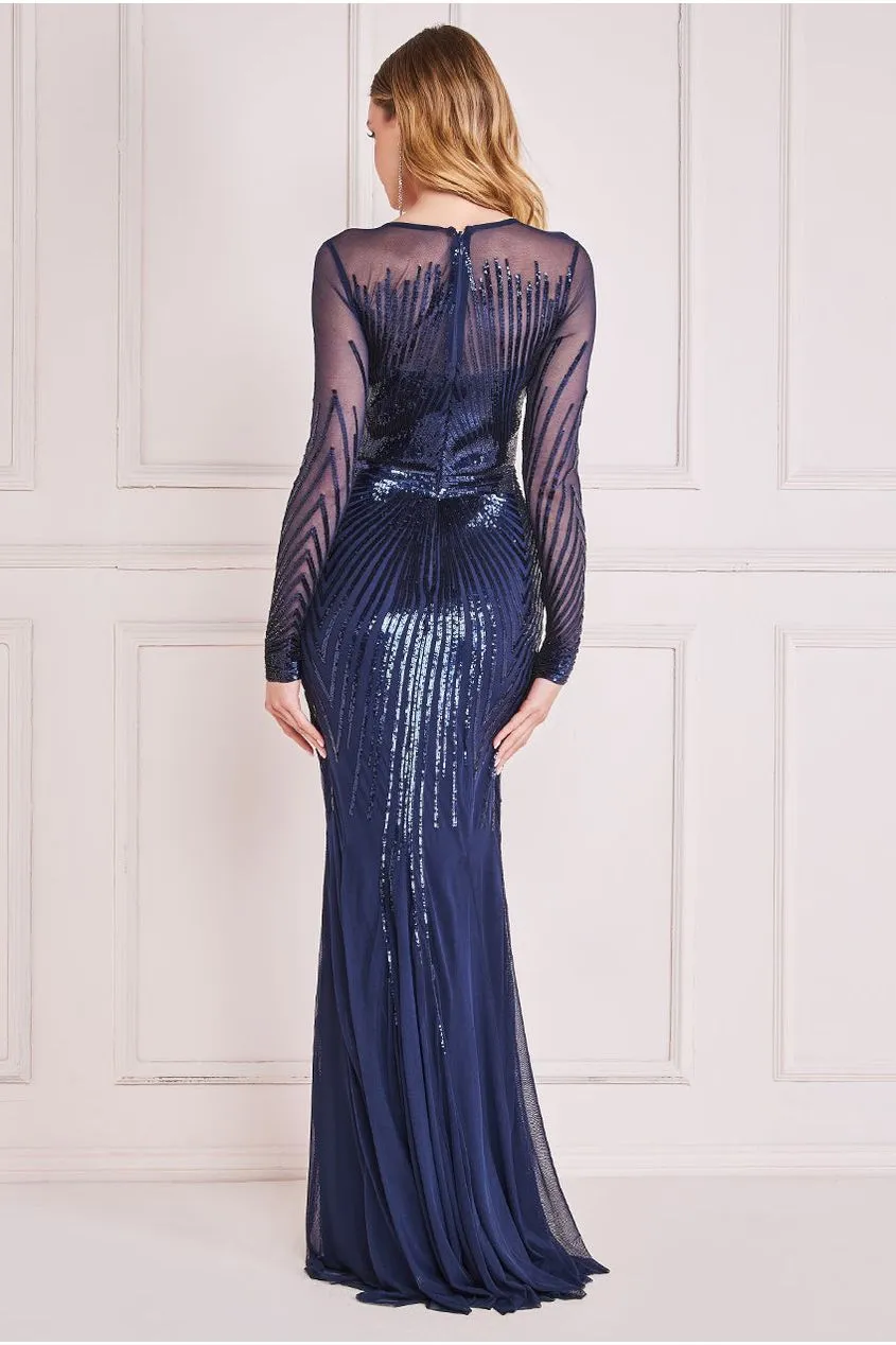 Goddiva Shooting Star Sequin Maxi - Navy