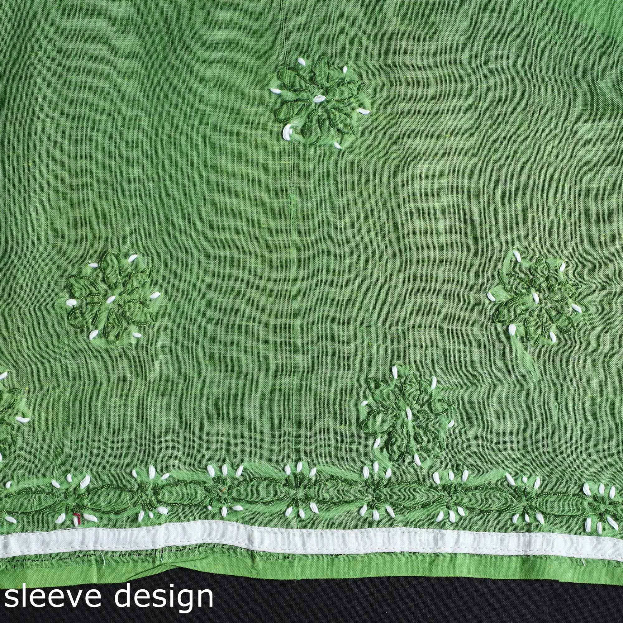 Green - 3pc Lucknow Chikankari Hand Embroidery Cotton Suit Material Set 07