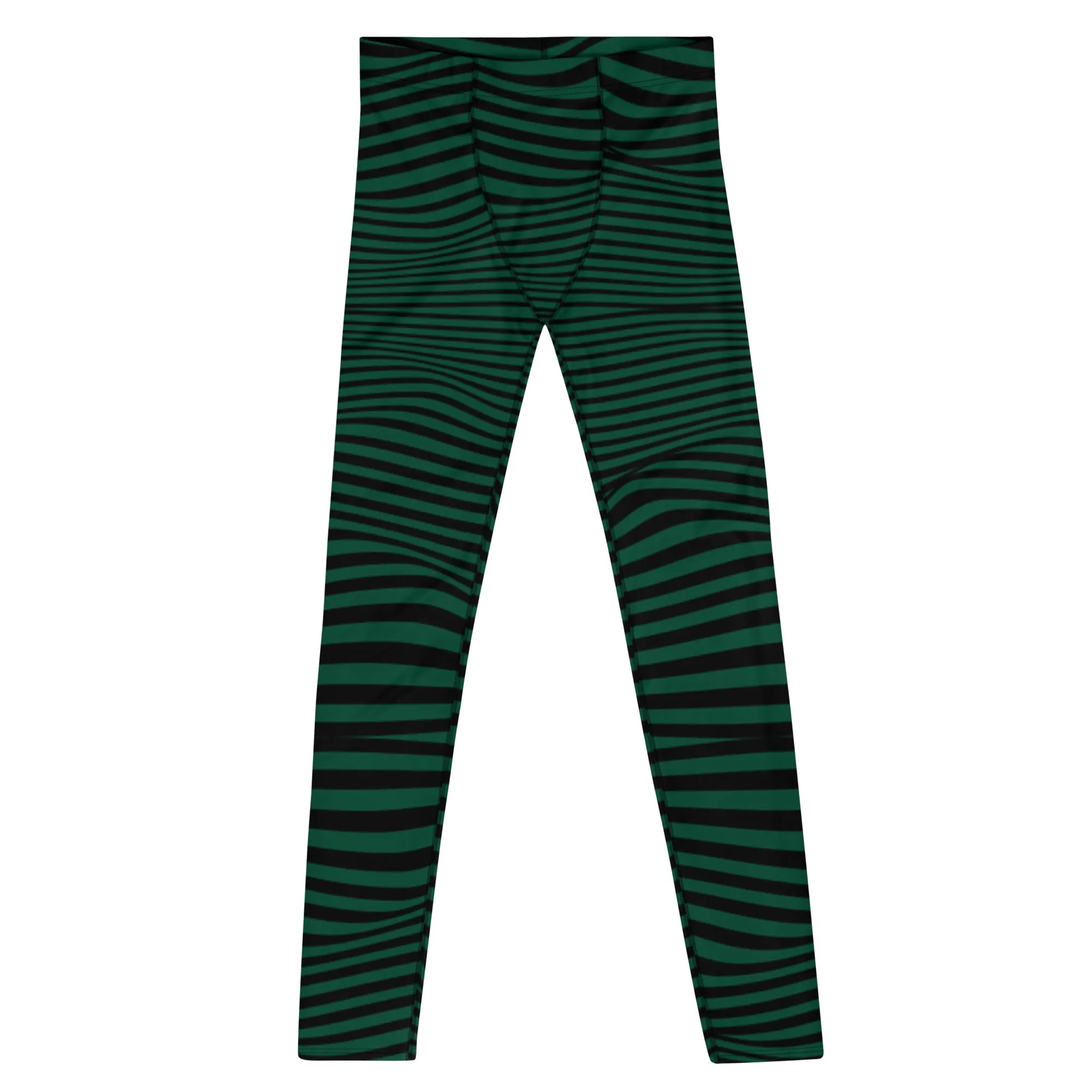 Green Black Meshed Men's Leggings, Striped Premium Meggings Compression Running Tights-Made in USA/EU/MX