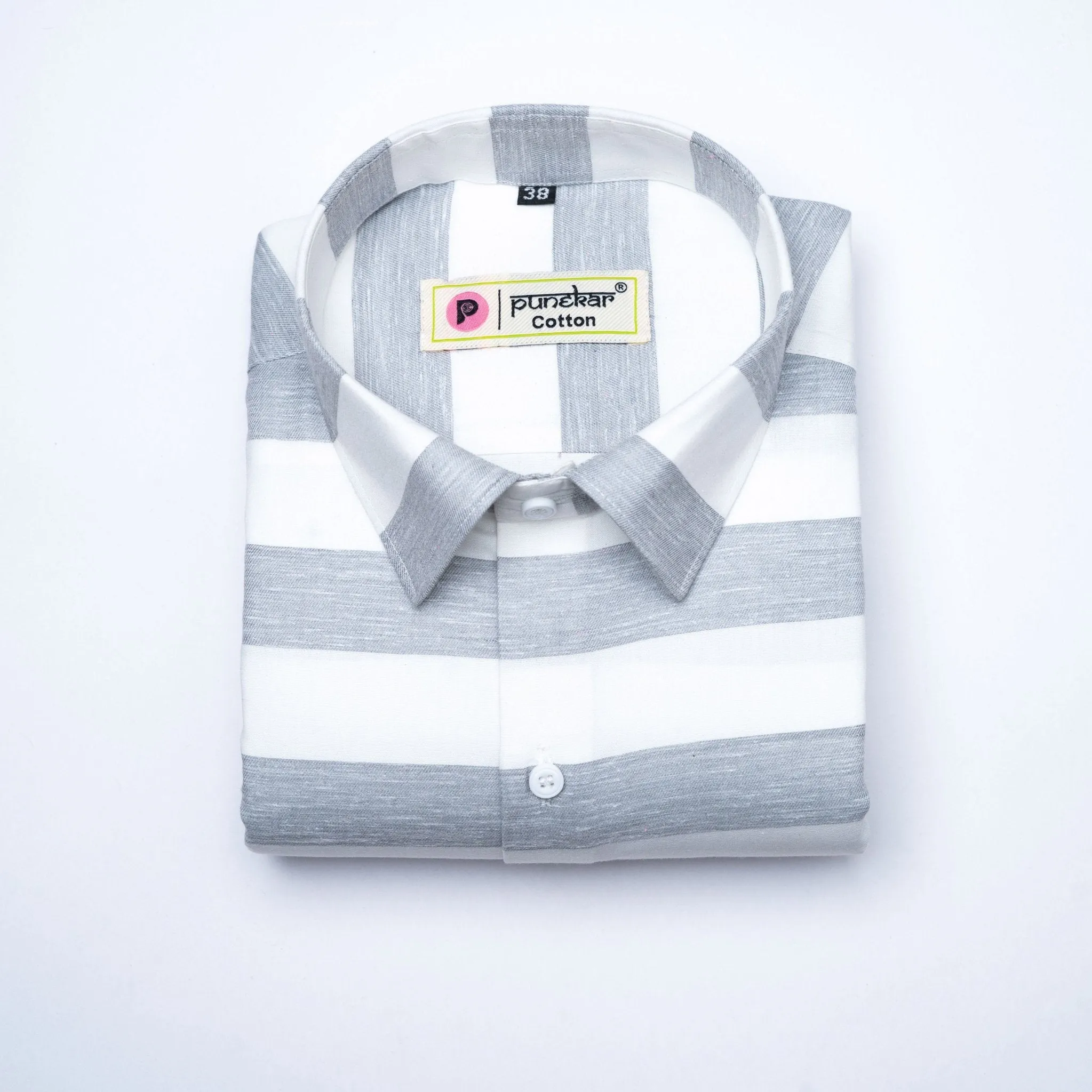 Grey Color Cotton Stripe Shirt For Men