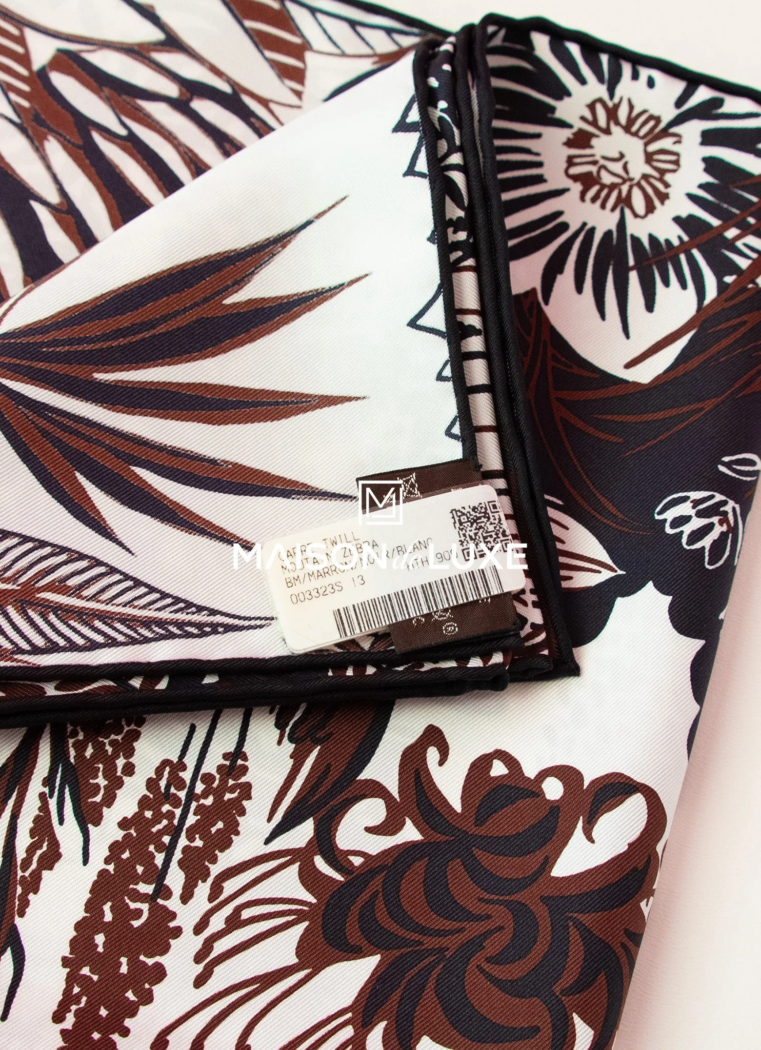 Hermes "Mountain Zebra" Marron Twill Silk 90 cm Scarf