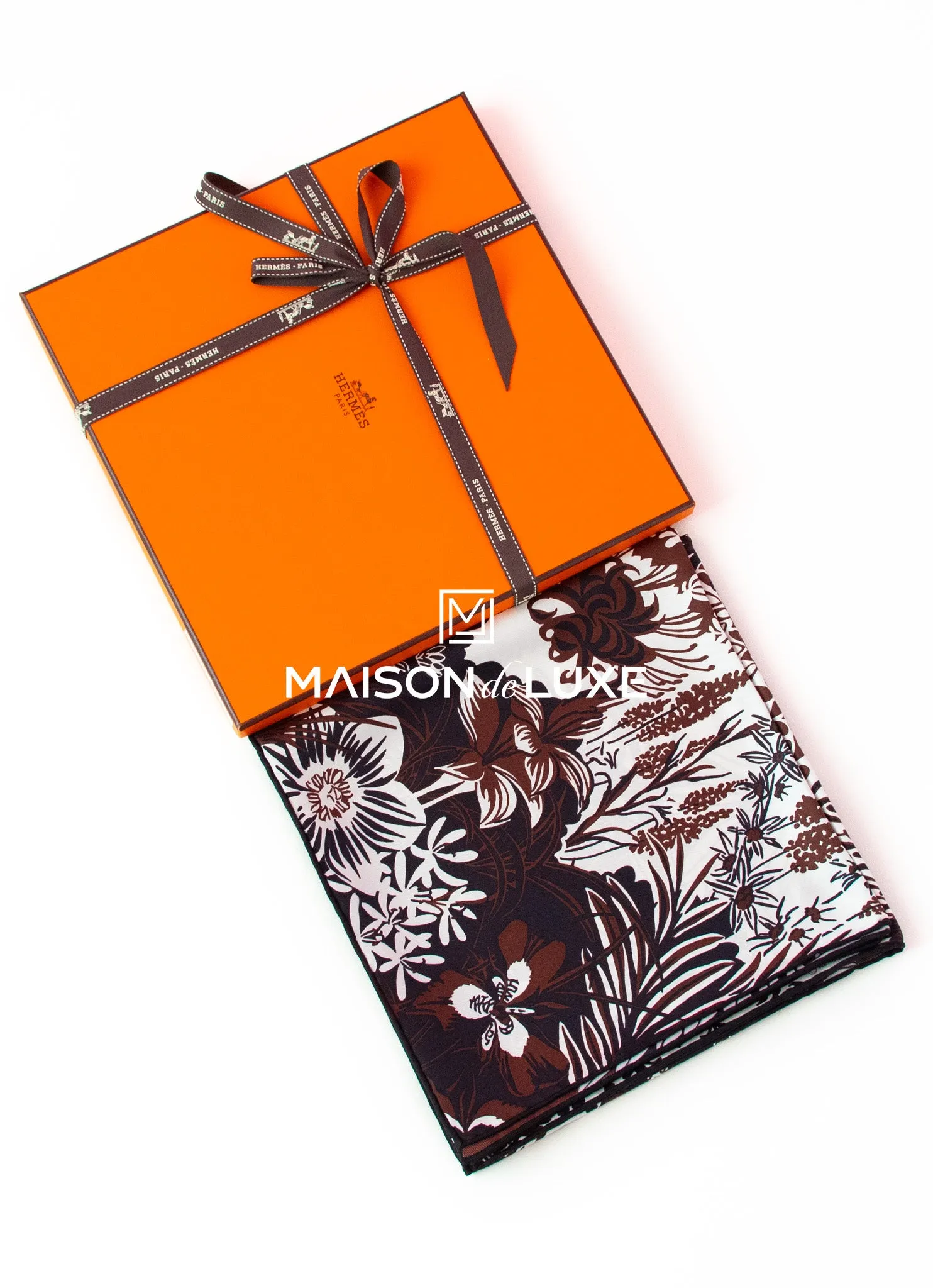 Hermes "Mountain Zebra" Marron Twill Silk 90 cm Scarf