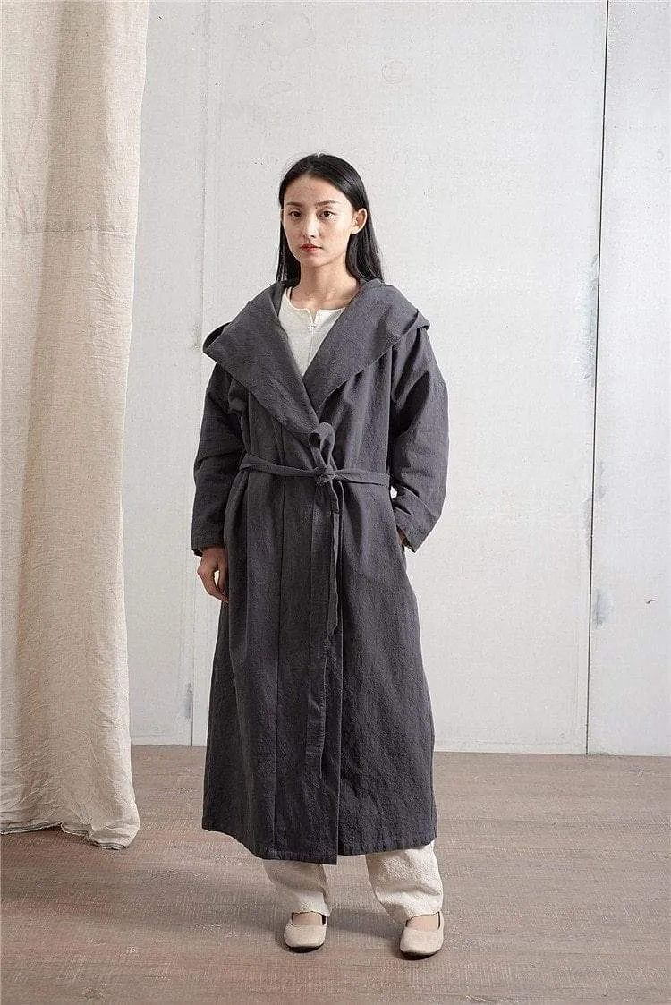 Hooded Bandage Linen Trench Coat  | Zen