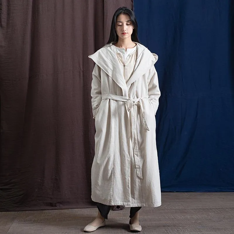 Hooded Bandage Linen Trench Coat  | Zen