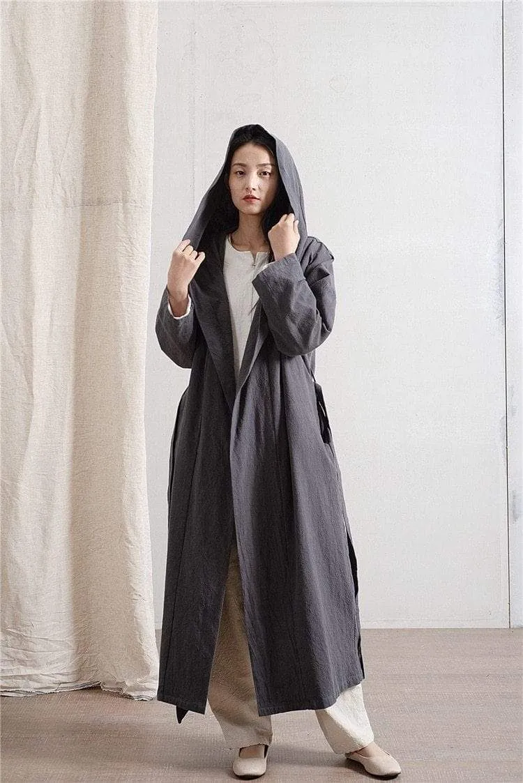 Hooded Bandage Linen Trench Coat  | Zen