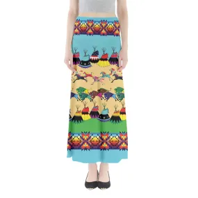 Horses and Buffalo Ledger Turquoise Full Length Maxi Skirt