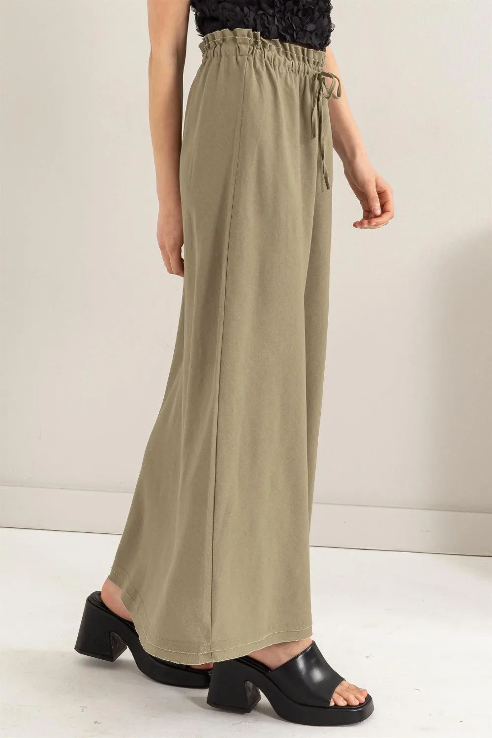 Hot Girl Drawstring Washed Linen Maxi Skirt In Olive