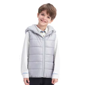 IKALI Boys Girls Lightweight Puffer Vest Kids Hooded Sleeveless Gilet Grey