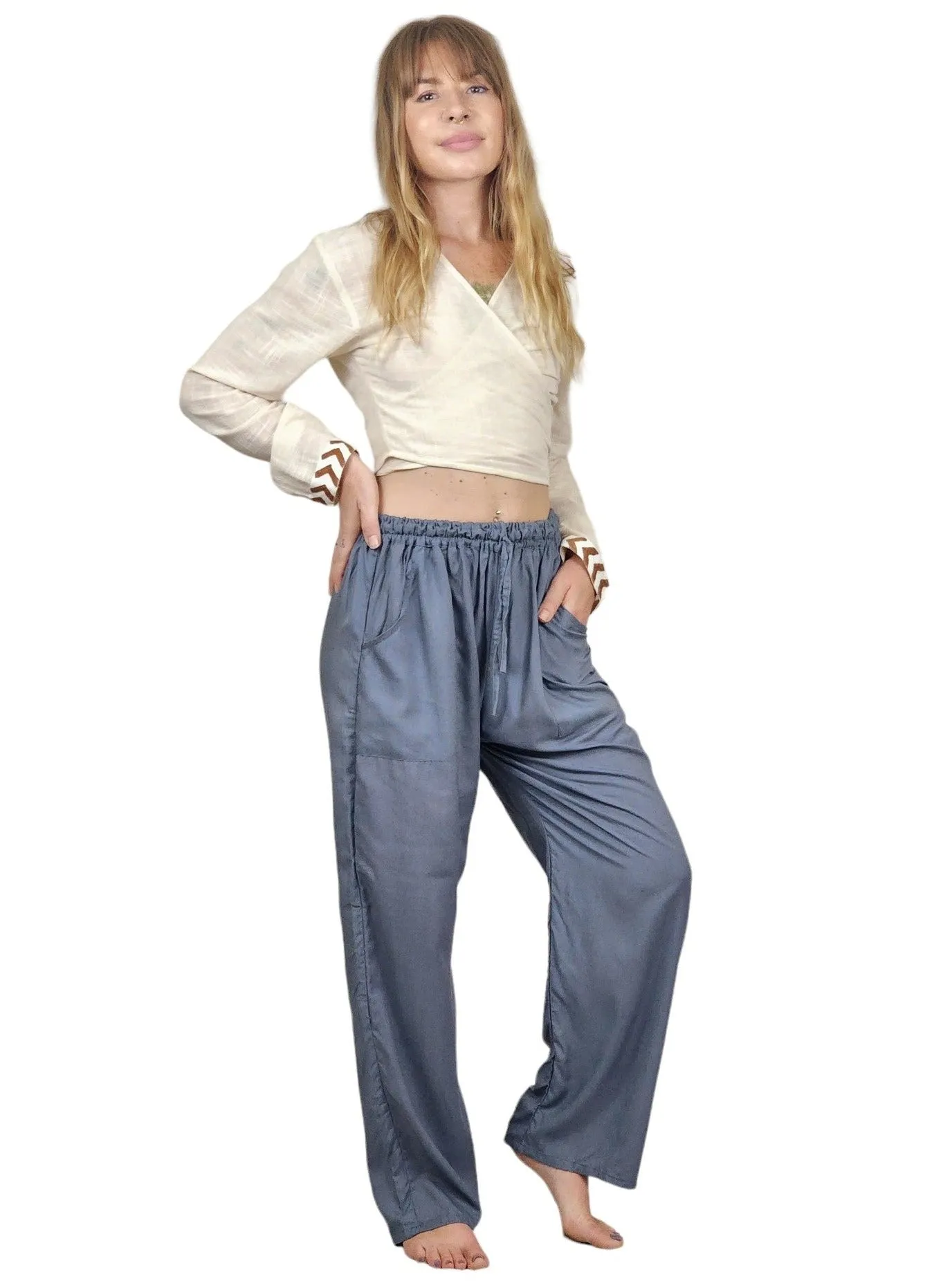 Indigo Blue Rayon Cotton Trousers