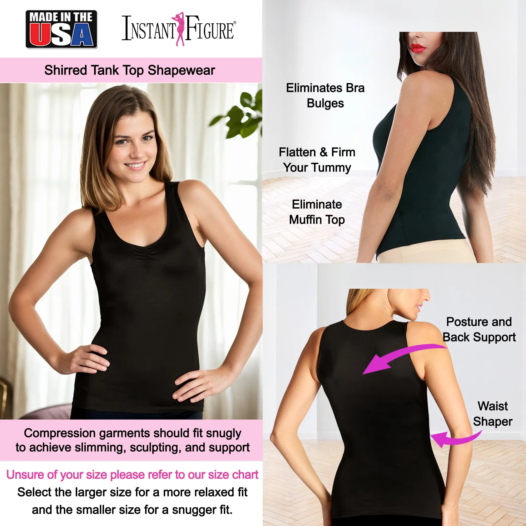 InstantFigure Shirred Tank Top Shapewear WT40011