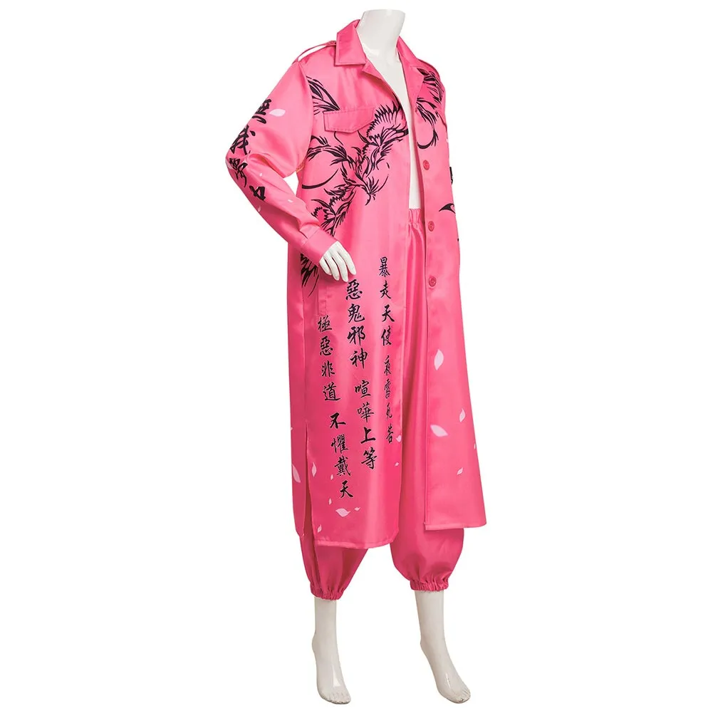 Japanese Bosozoku Kimono Cosplay Costume Pink Coat Pants Outfits Halloween Carnival Suit