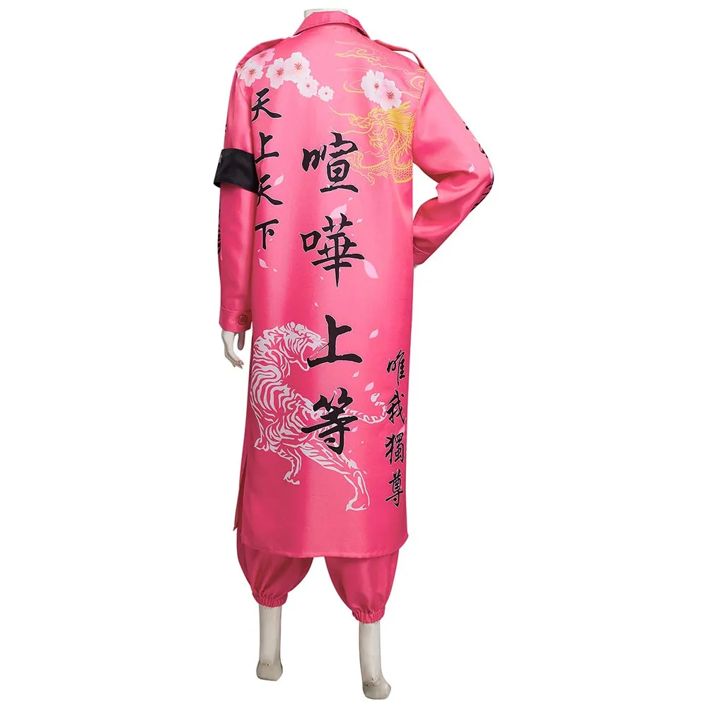 Japanese Bosozoku Kimono Cosplay Costume Pink Coat Pants Outfits Halloween Carnival Suit