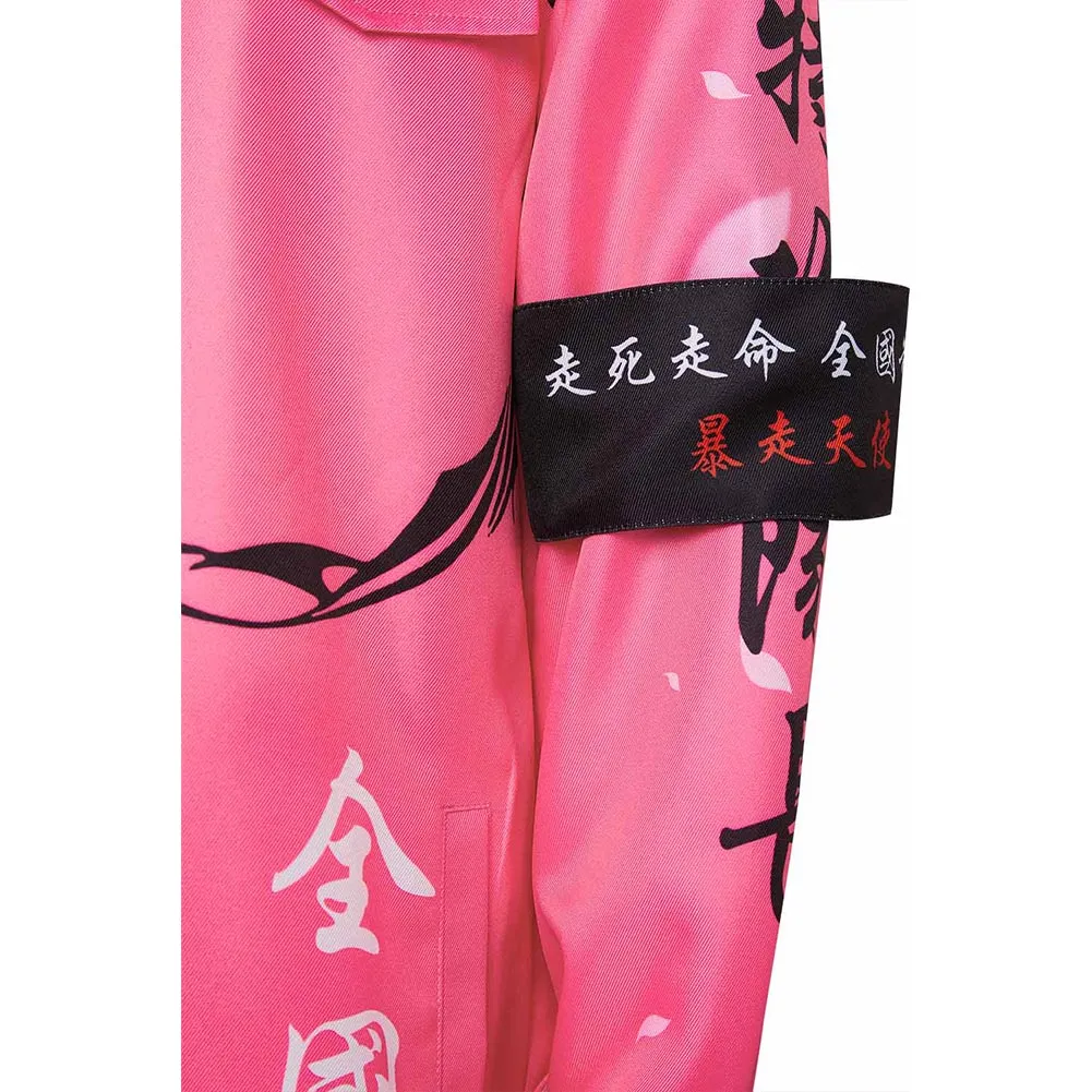 Japanese Bosozoku Kimono Cosplay Costume Pink Coat Pants Outfits Halloween Carnival Suit