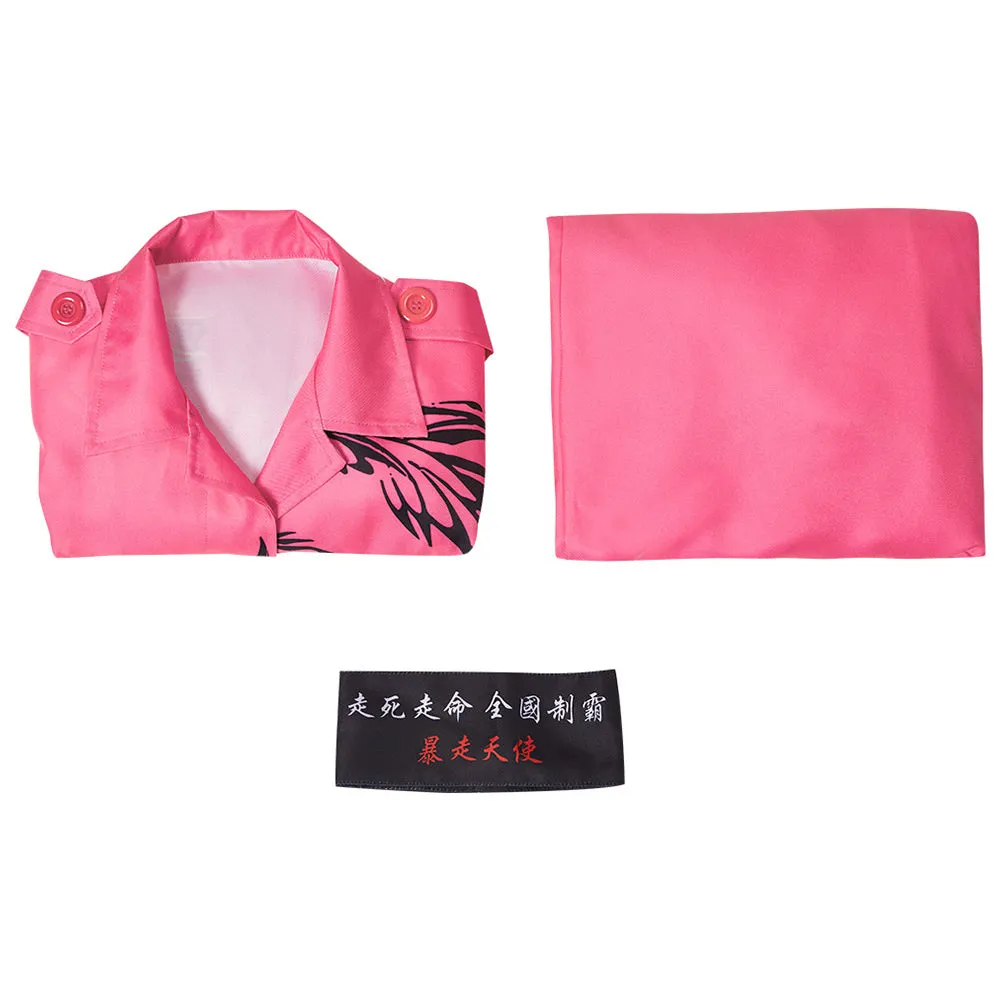 Japanese Bosozoku Kimono Cosplay Costume Pink Coat Pants Outfits Halloween Carnival Suit