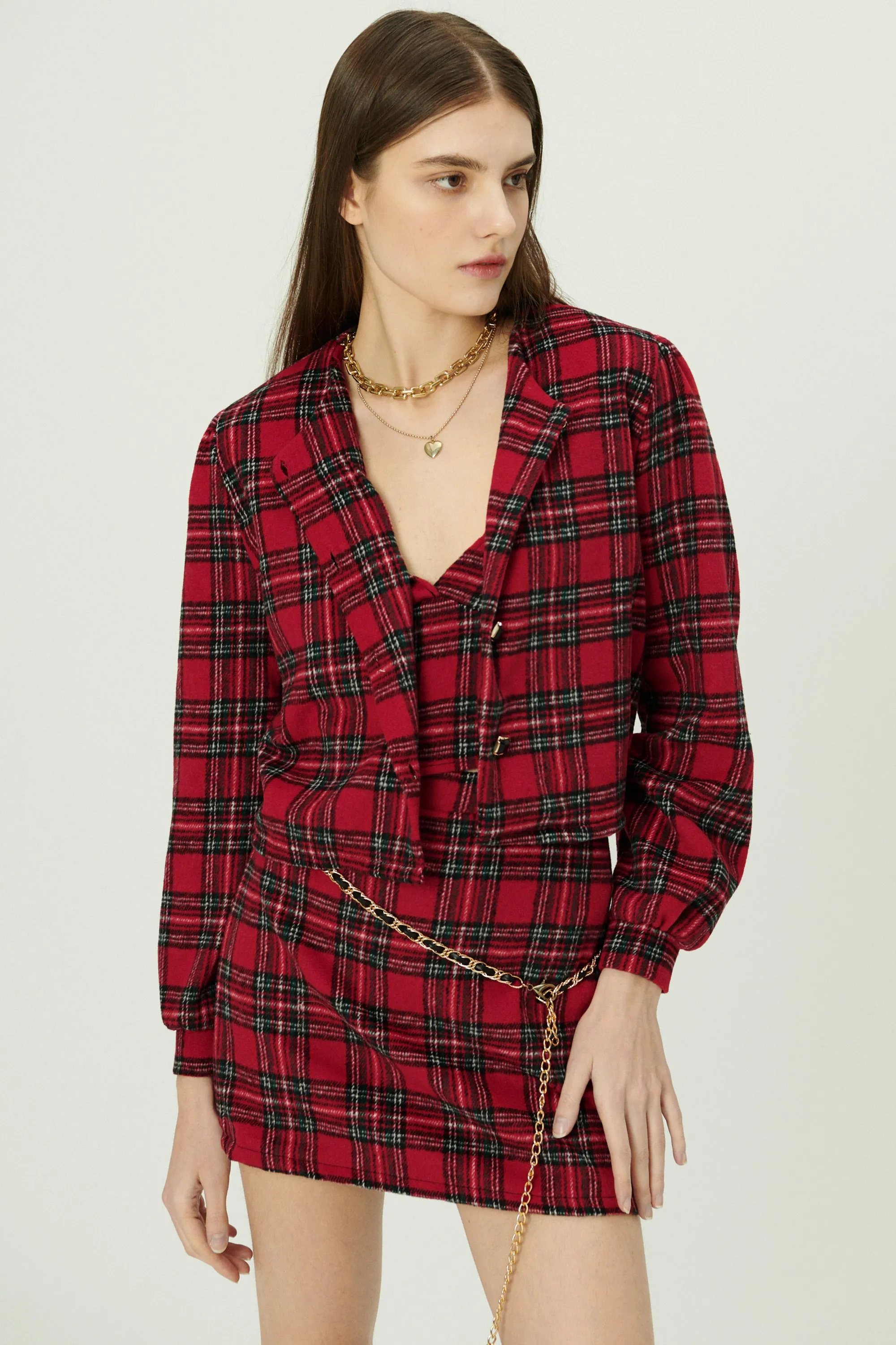 Jasper Collarless Jacket in Plaid