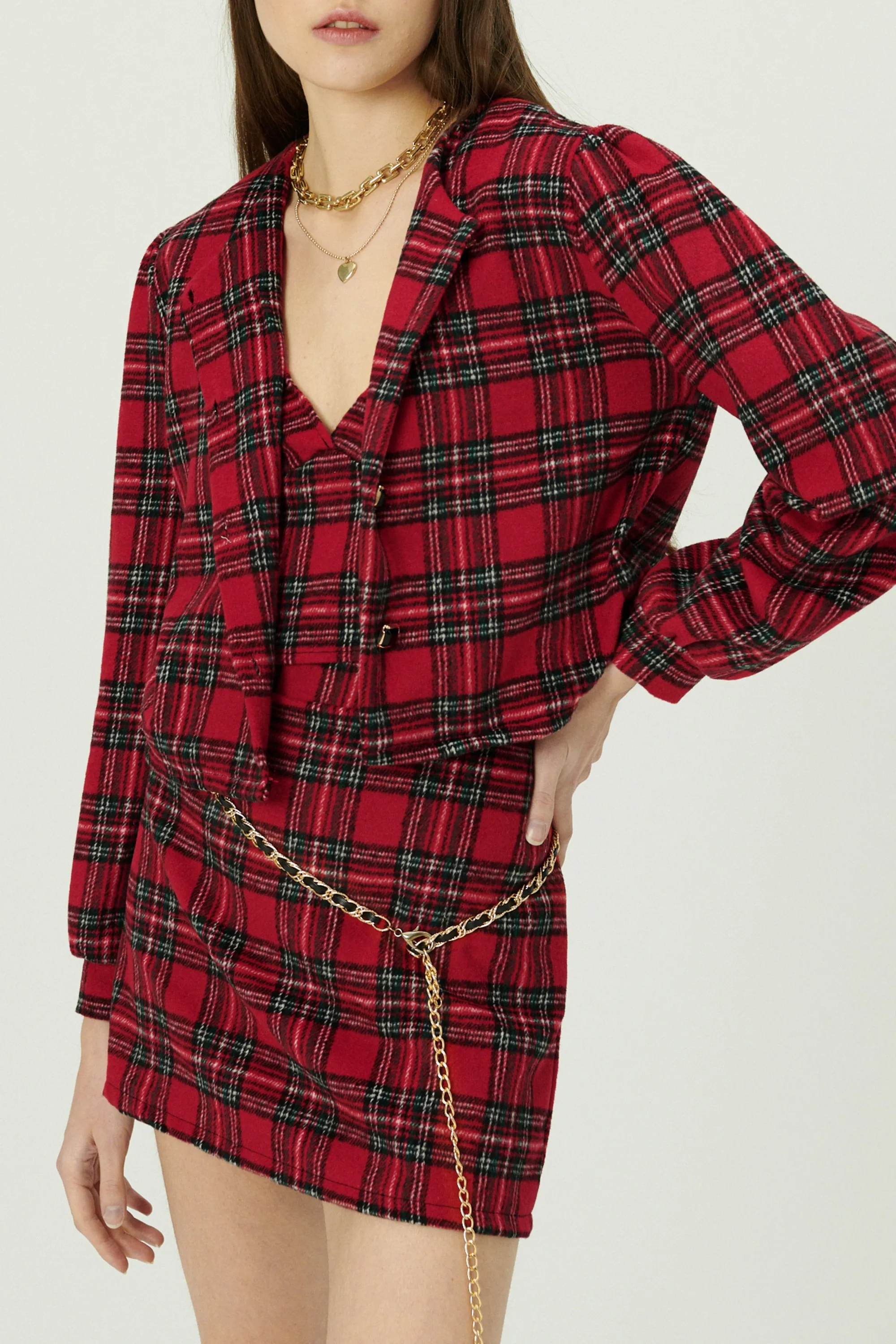 Jasper Collarless Jacket in Plaid