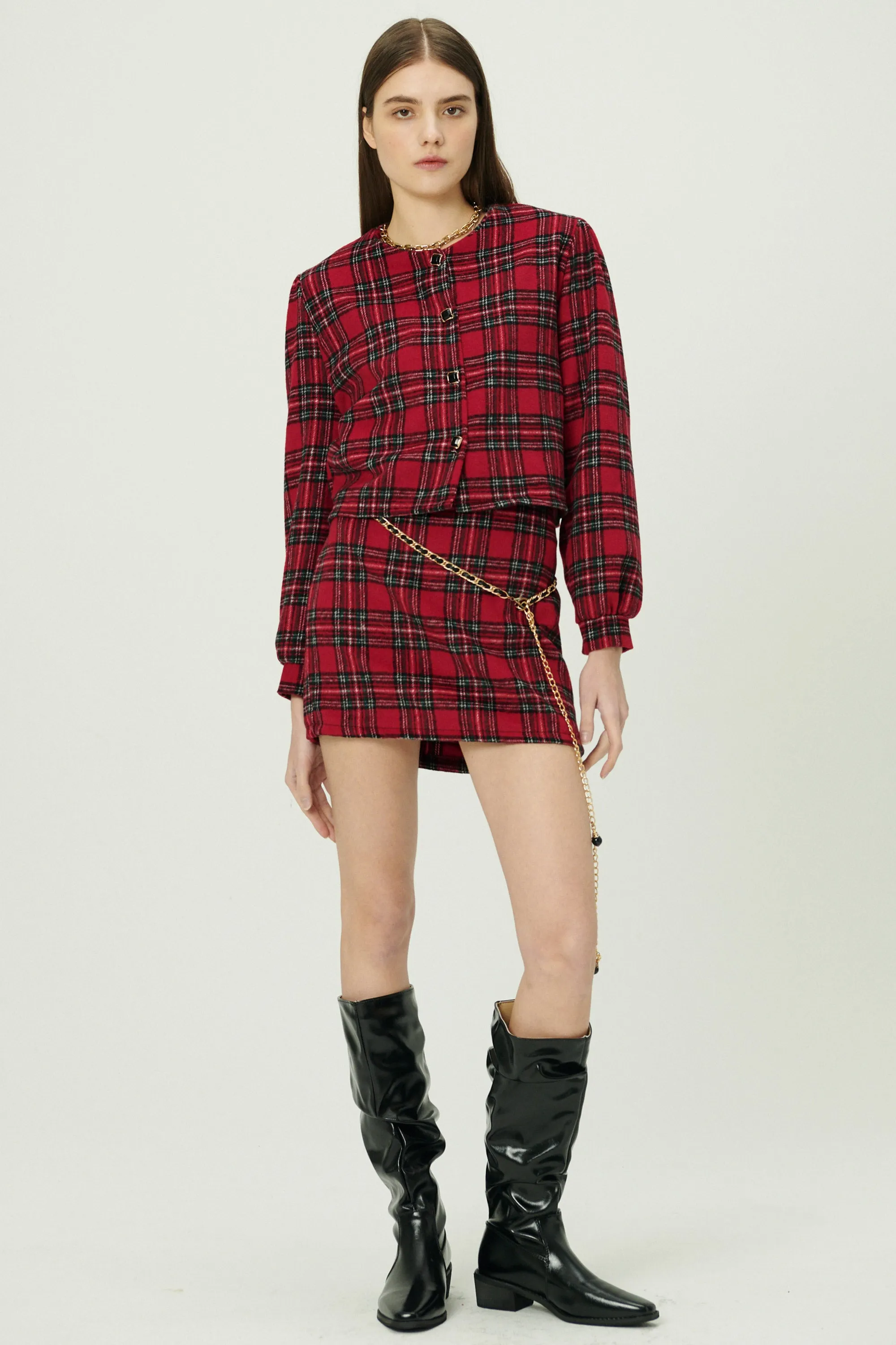 Jasper Collarless Jacket in Plaid