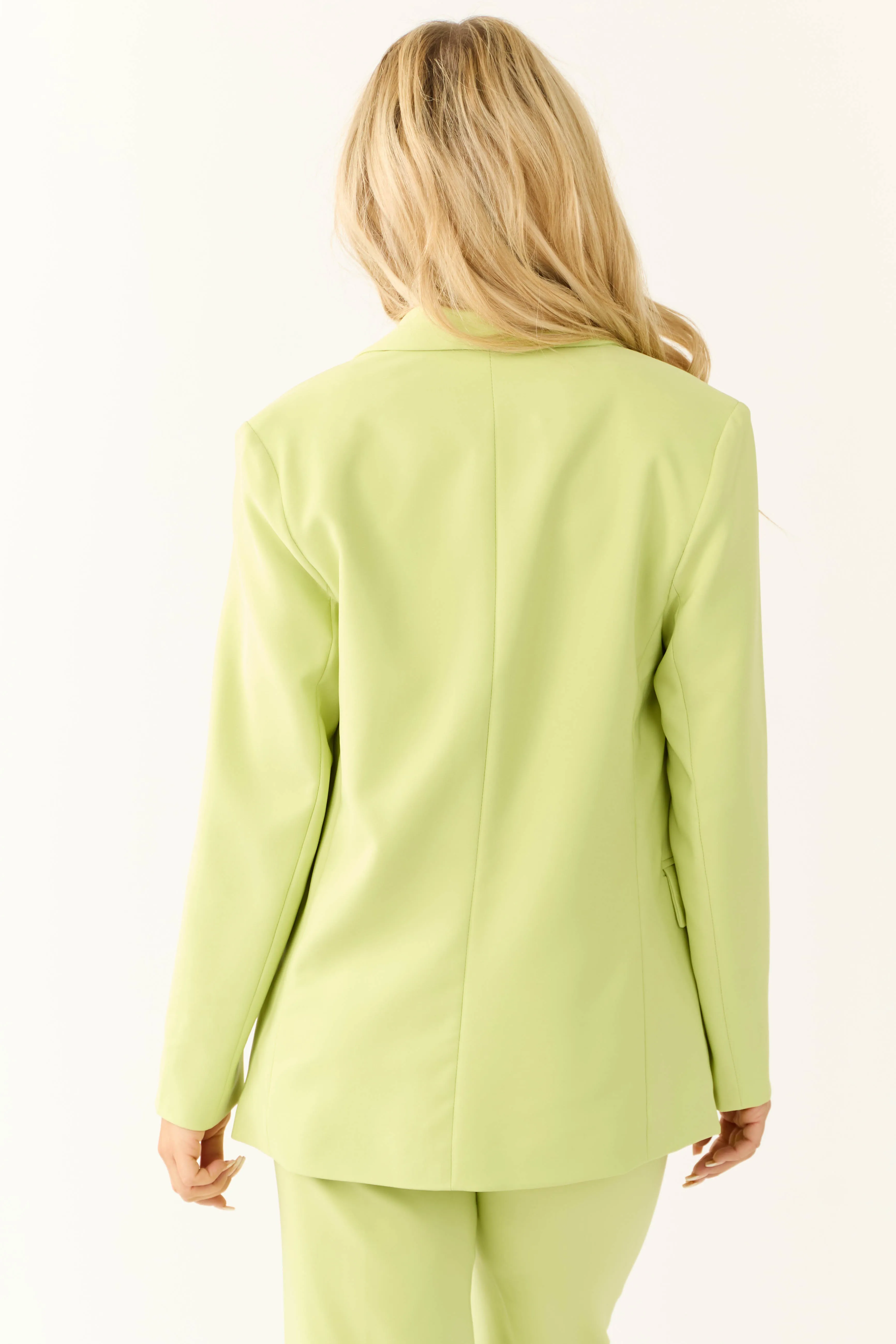 Key Lime Solid Double Button Long Blazer