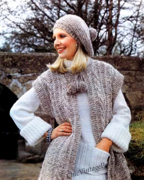 Knitted Ladies Jacket and Beret Pattern, Ladies Gilet, Instant Download