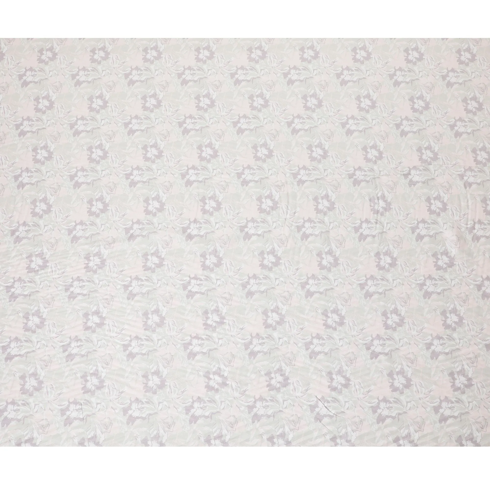 Laurel green cotton satin fabric with light peach, mauve and off white print in floral design-D16768