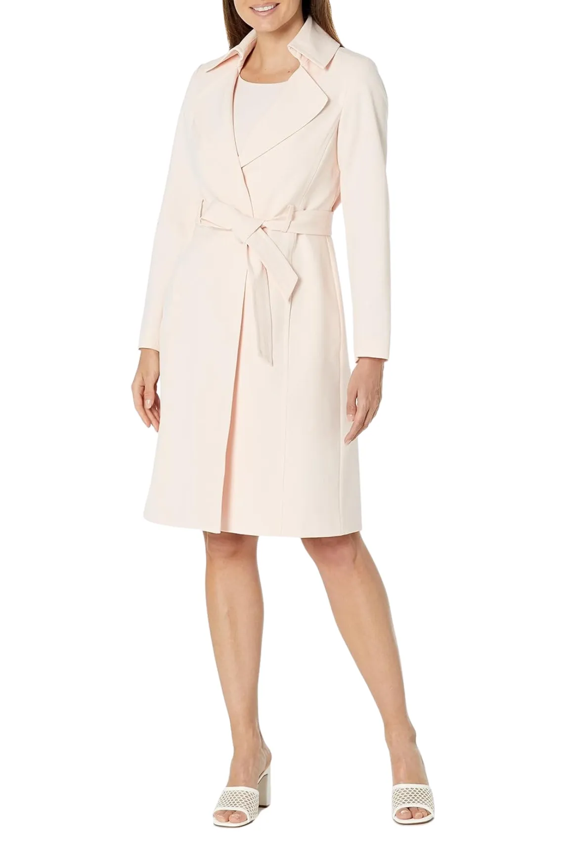 Le Suit Petite Crepe Belted Trench Jacket and Sheath Dress Set