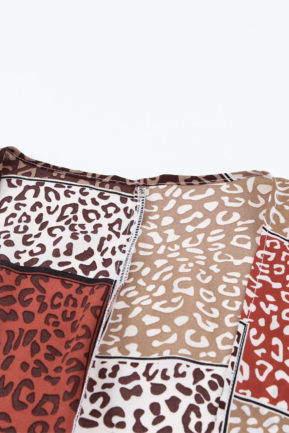 Leopard Color Block Open Front Kimono