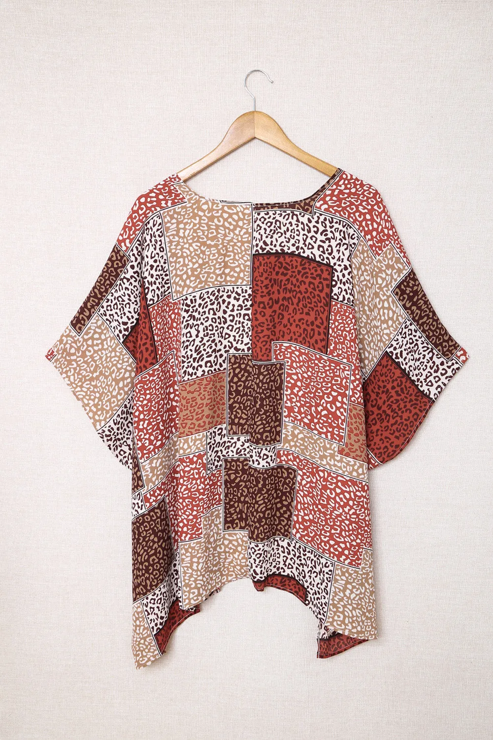 Leopard Color Block Open Front Kimono