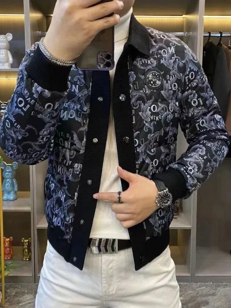 Letter Geometric Printed Padded Jacket