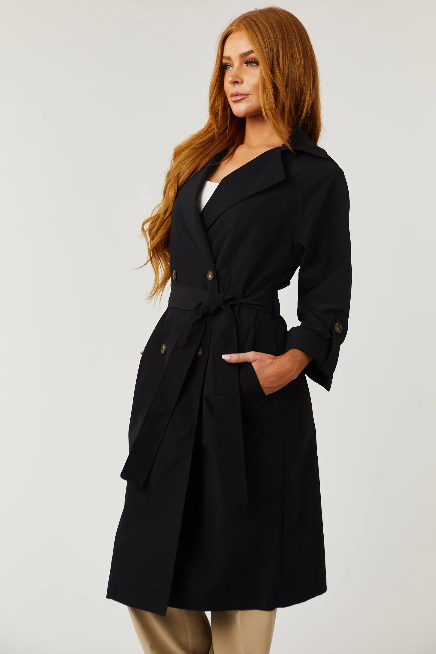 Lex Black Lightweight Long Trench Coat