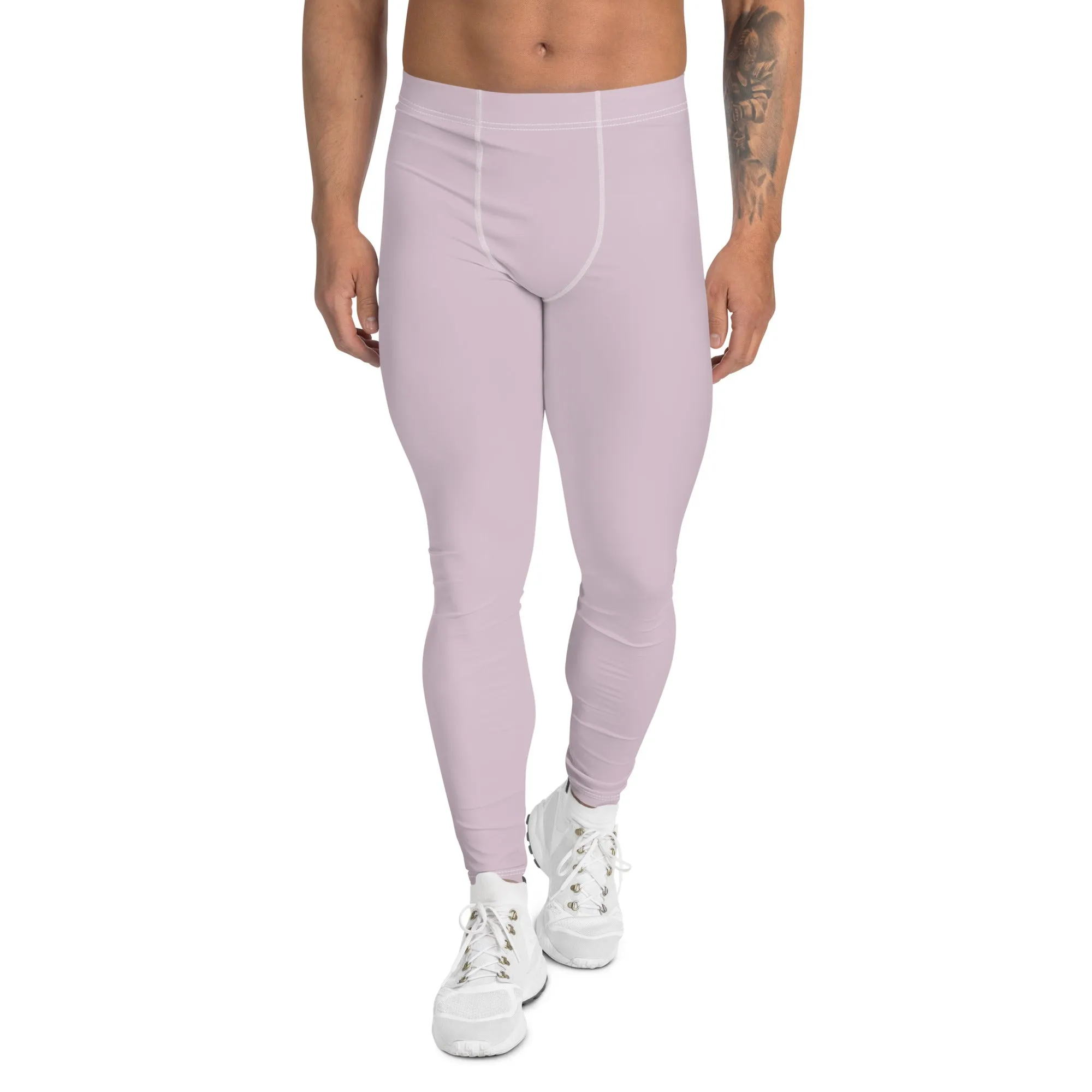 Light Pink Solid Color Meggings, Solid Pink Color Premium Quality Best Designer Men's Leggings - Made in USA/EU/MX