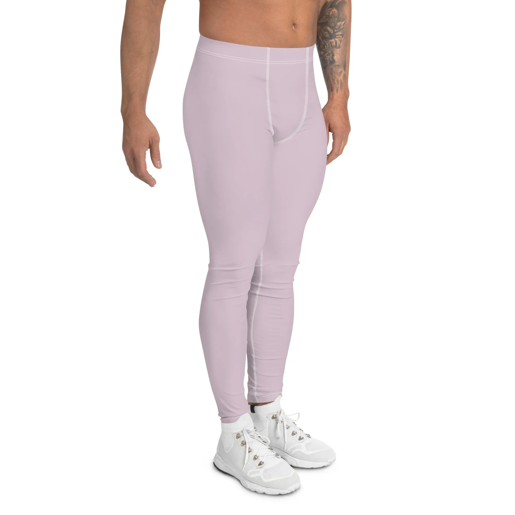 Light Pink Solid Color Meggings, Solid Pink Color Premium Quality Best Designer Men's Leggings - Made in USA/EU/MX