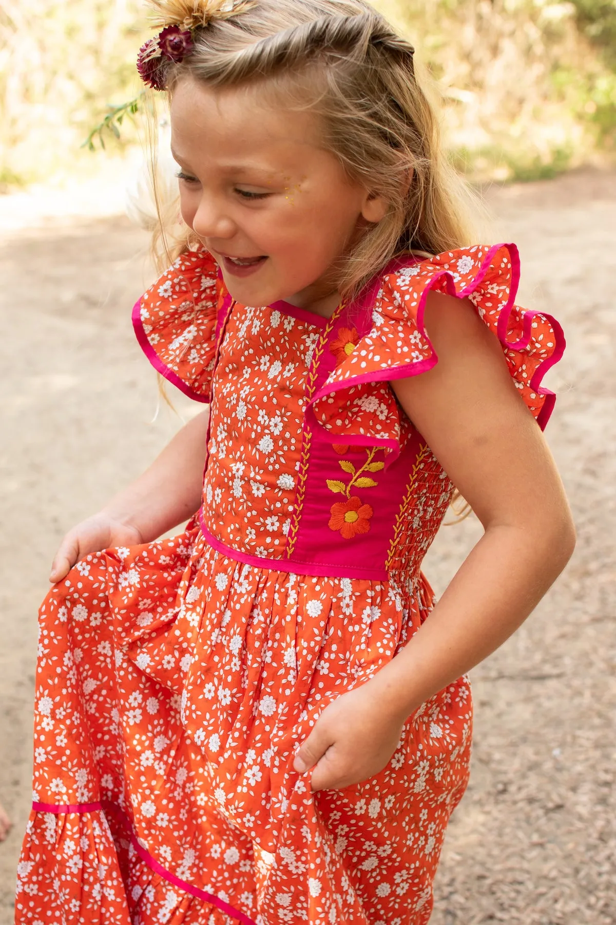 Lilas Dress Coral Whisper with Hand Stitch