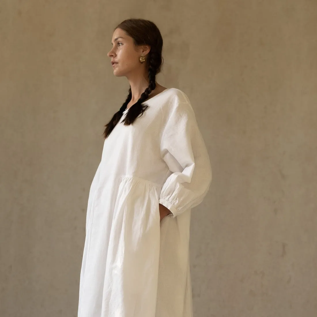 LINEN SEISOEN DRESS MILK