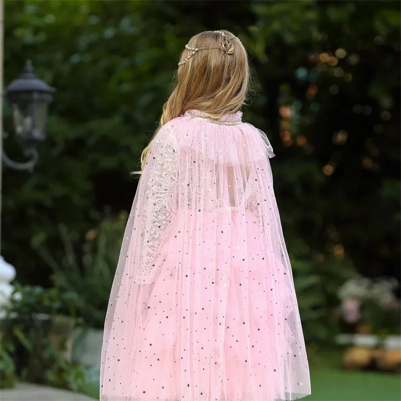 Little Girls Princess Sequins Cosplay Cape for Halloween