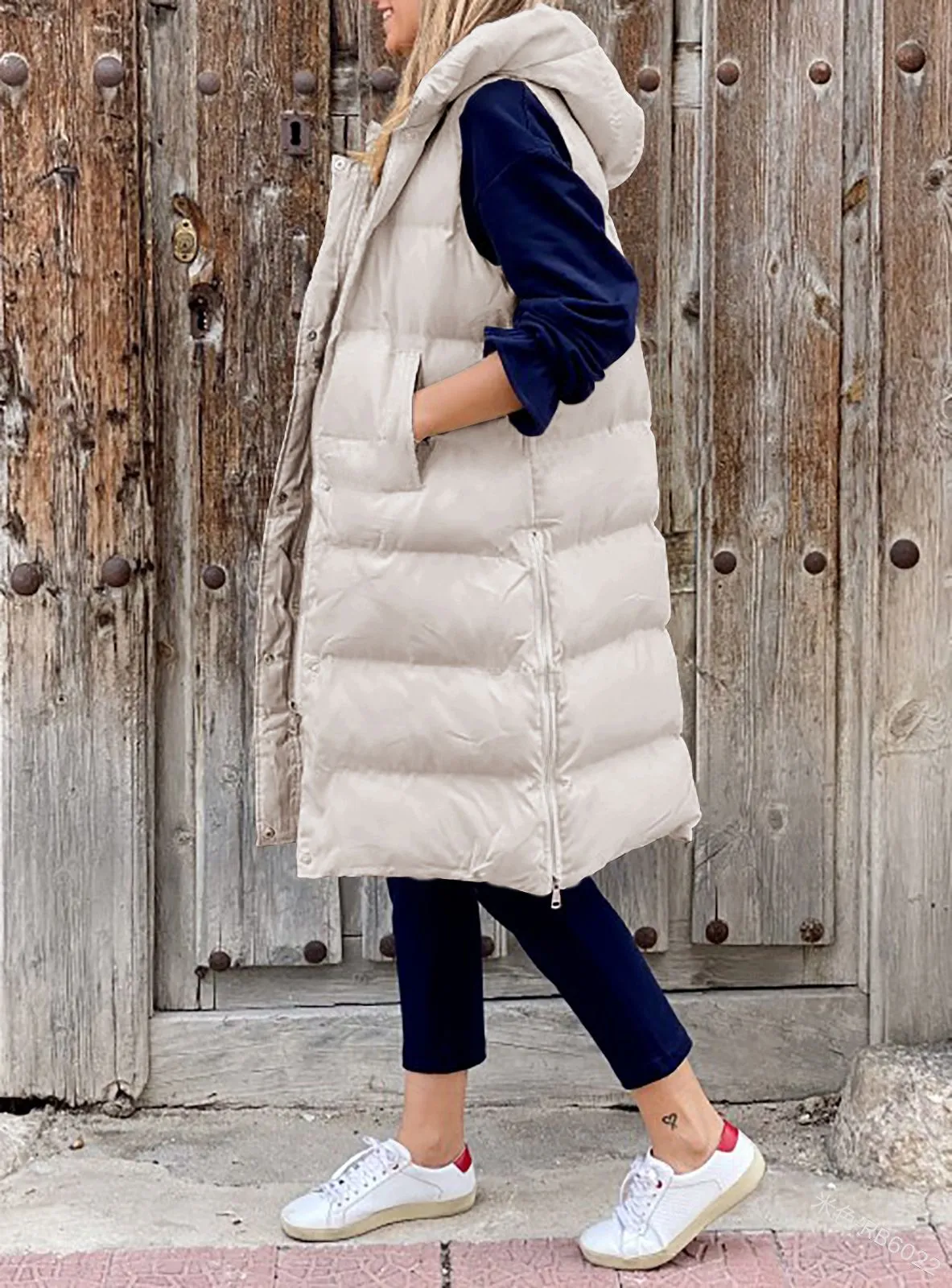 Longline Padded Puffer Gilet With Hood Body Warmer