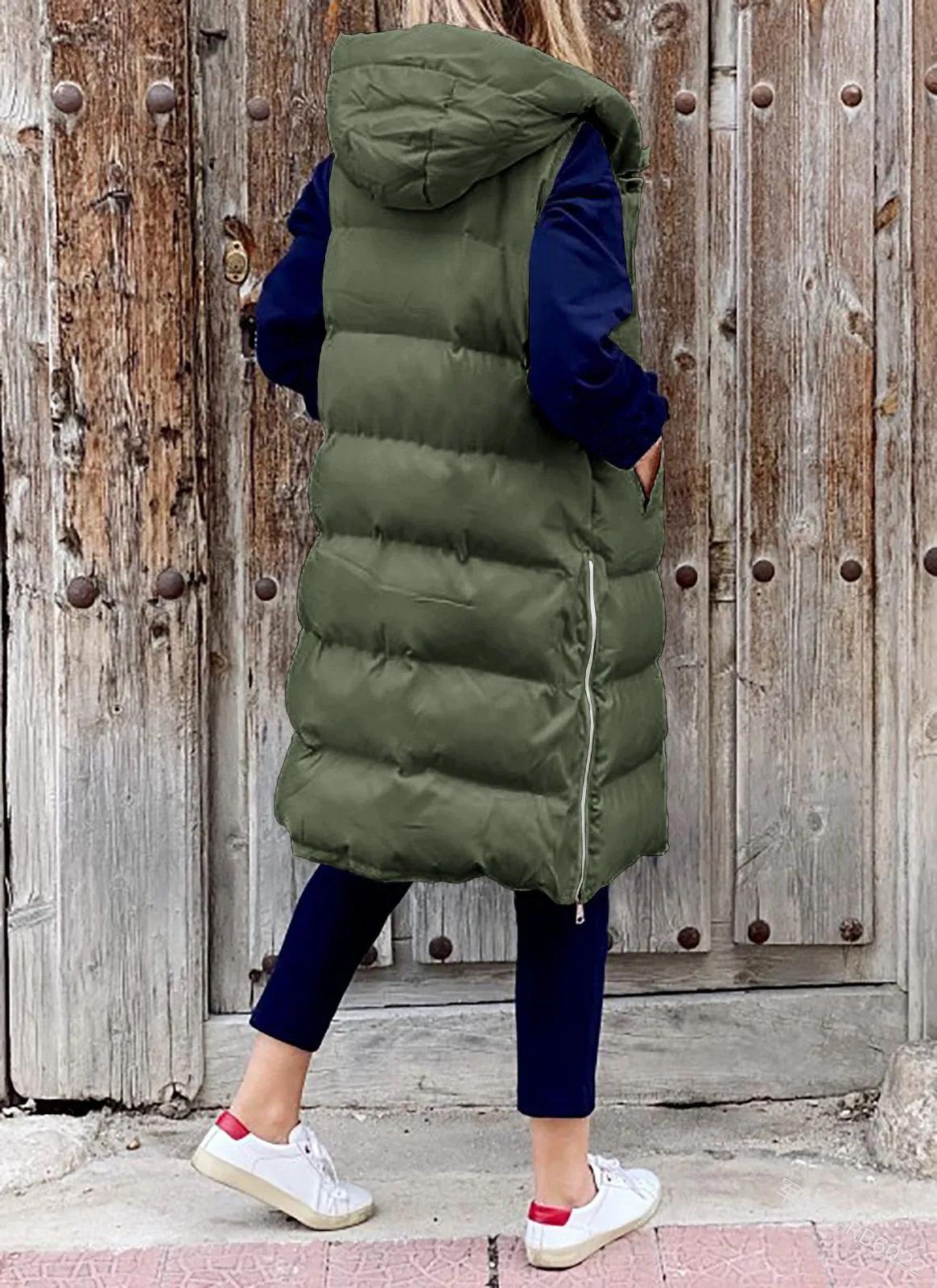 Longline Padded Puffer Gilet With Hood Body Warmer