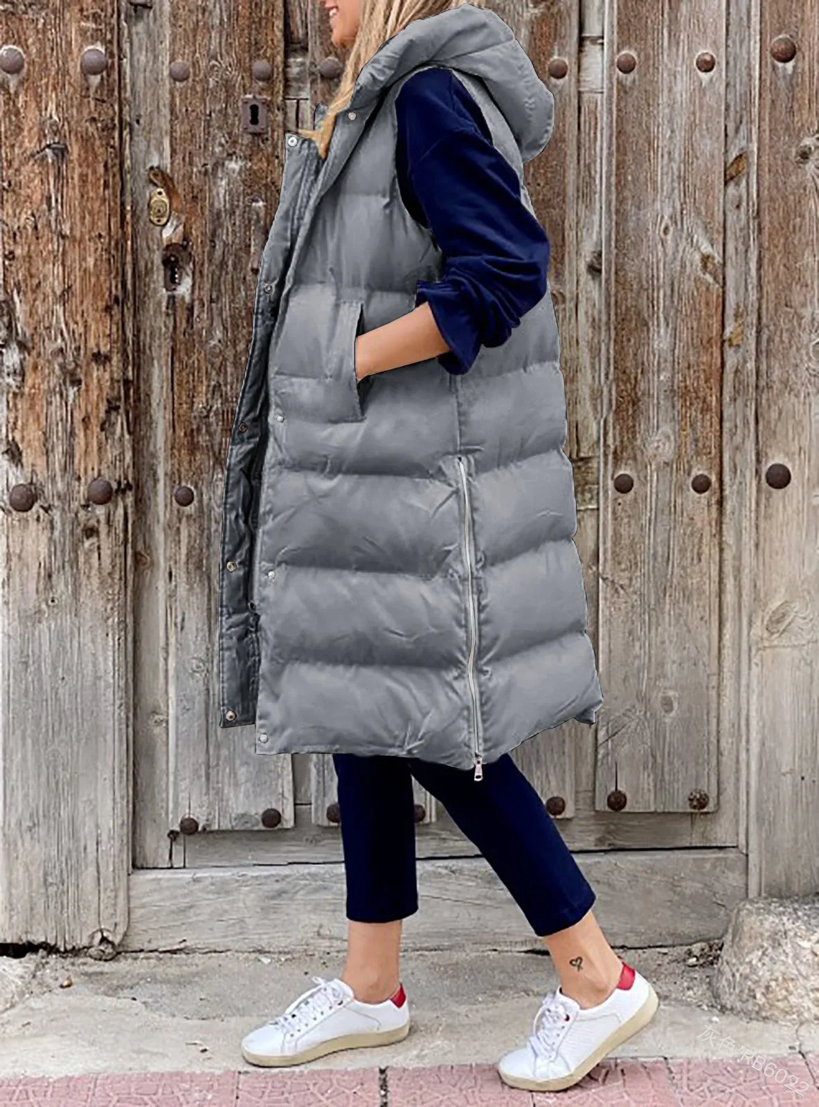 Longline Padded Puffer Gilet With Hood Body Warmer