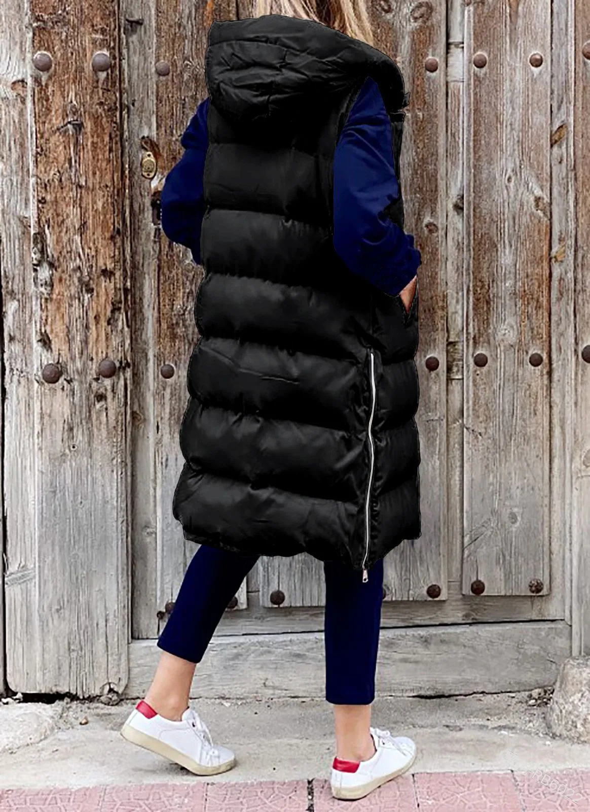 Longline Padded Puffer Gilet With Hood Body Warmer