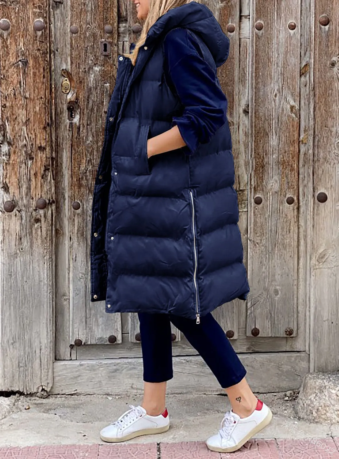 Longline Padded Puffer Gilet With Hood Body Warmer