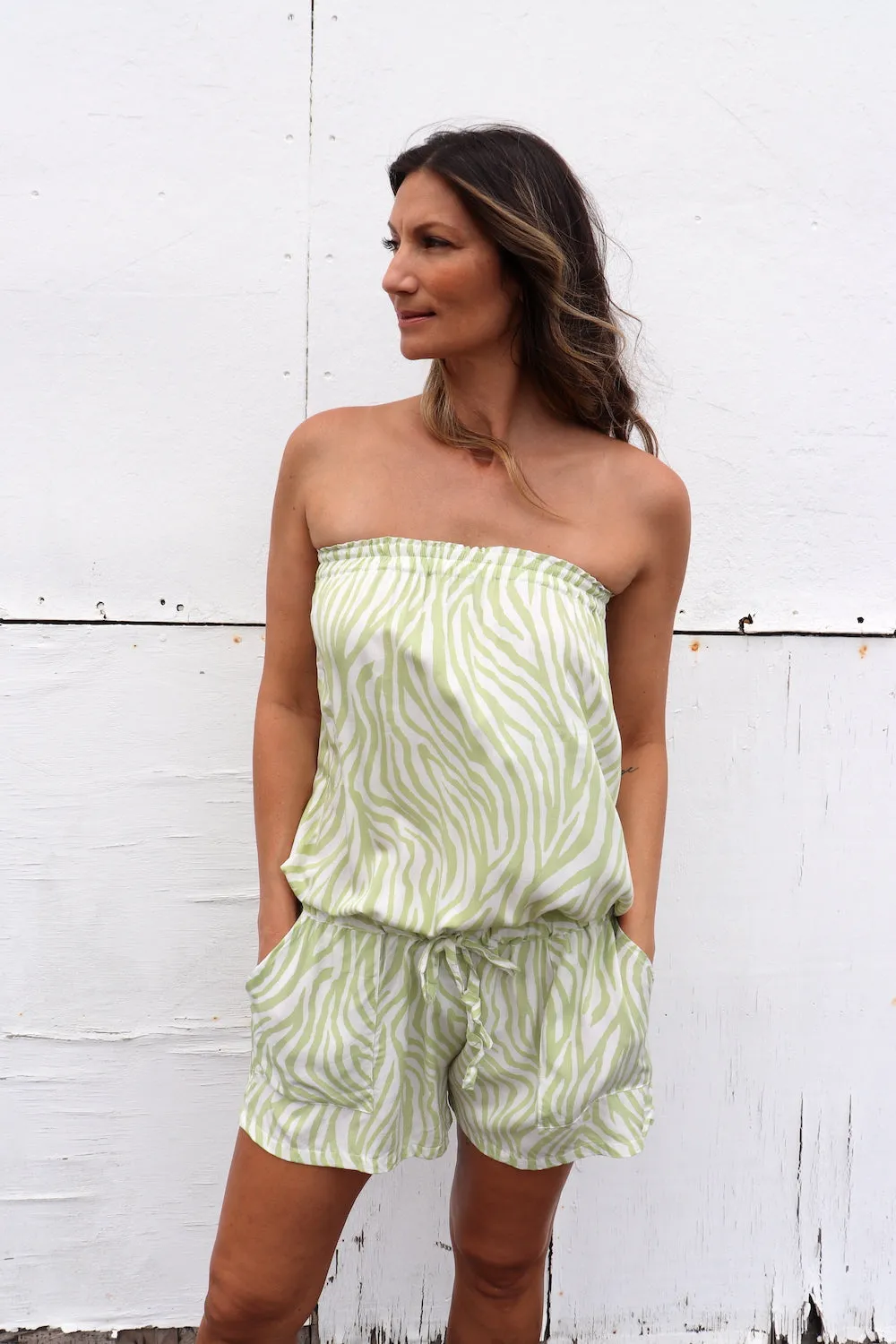 Maldives Short Jumpsuit In Zebra Olive