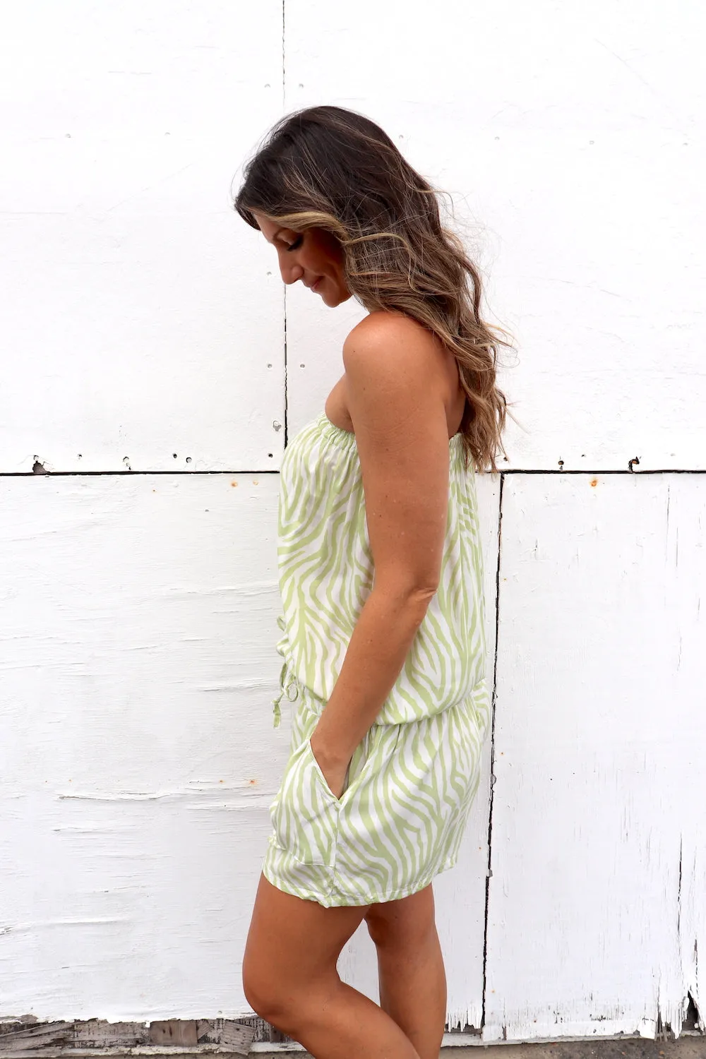 Maldives Short Jumpsuit In Zebra Olive